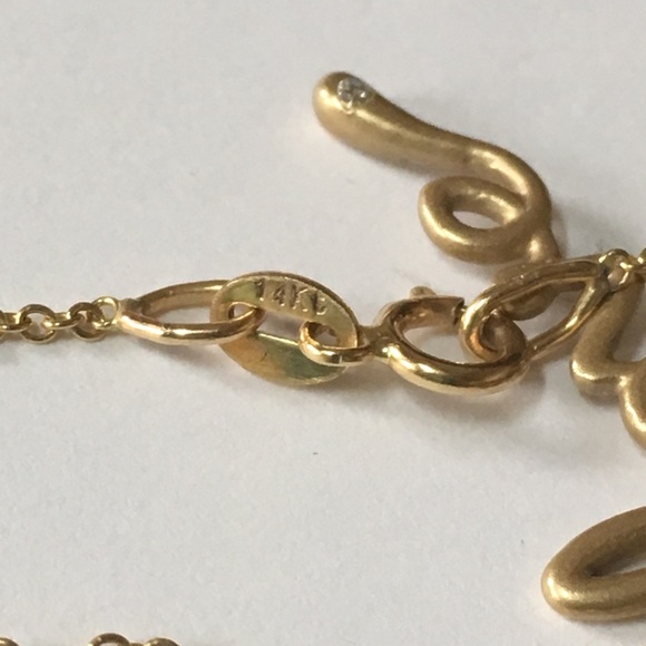 Word love Script Cursive Diamond Pendant Solid 14K Yellow Gold Chain Necklace - Picture 6 of 9